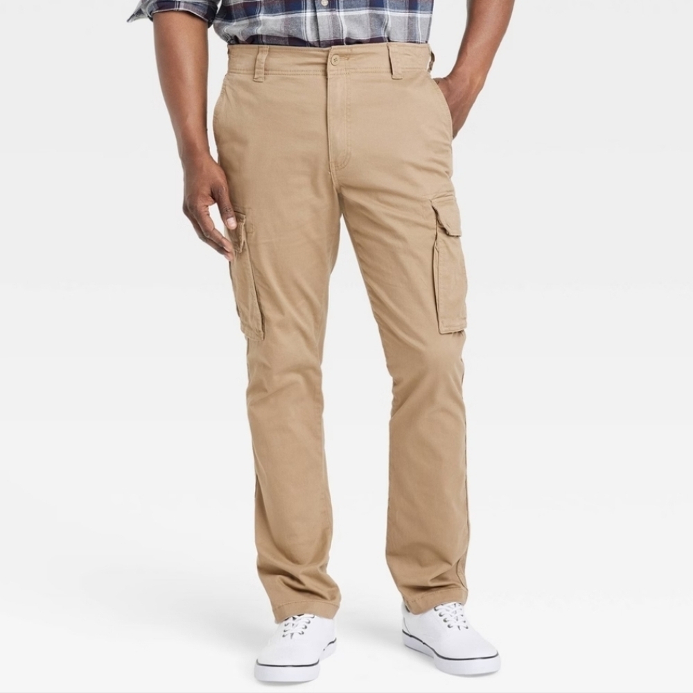 Men's Regular Fit Slightly Tapered Cargo Pants - Goodfellow & Co Tan 38x32